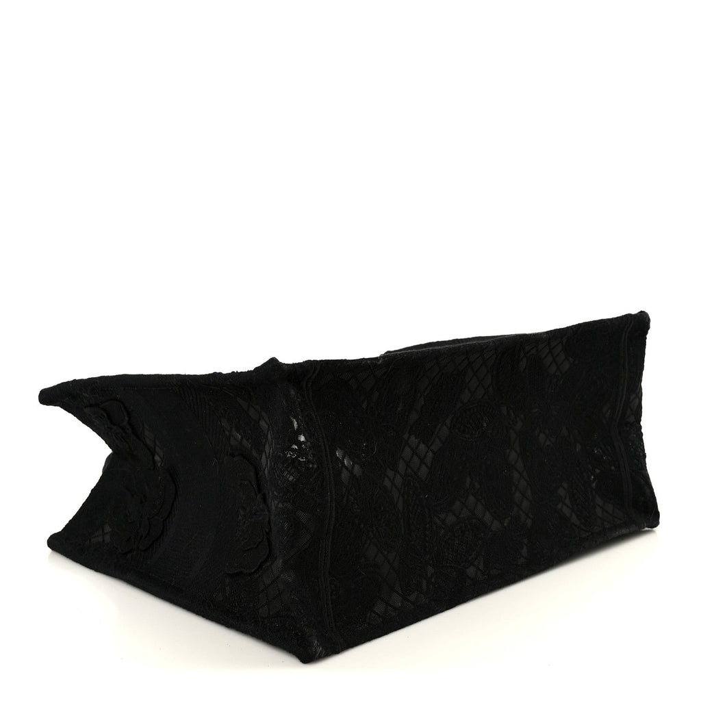Christian Dior Embroidered 3D Macrame D-Lace Butterfly Medium Book Tote Black Multicolor