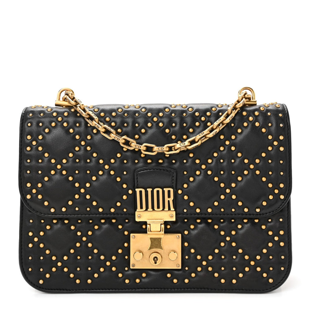 Christian Dior Lambskin Cannage Studded Large Dioraddict Flap Bag Black