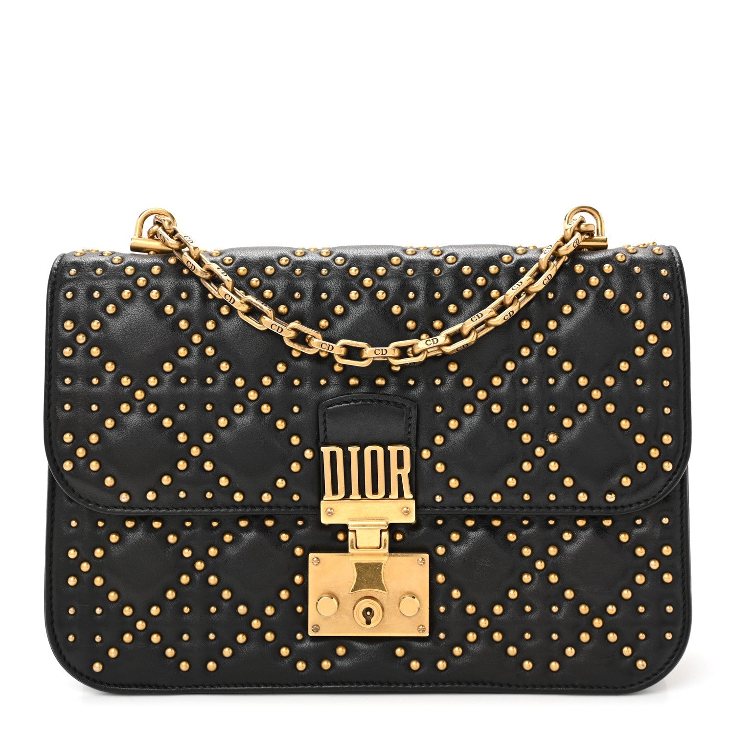 Christian Dior Lambskin Cannage Studded Large Dioraddict Flap Bag Black