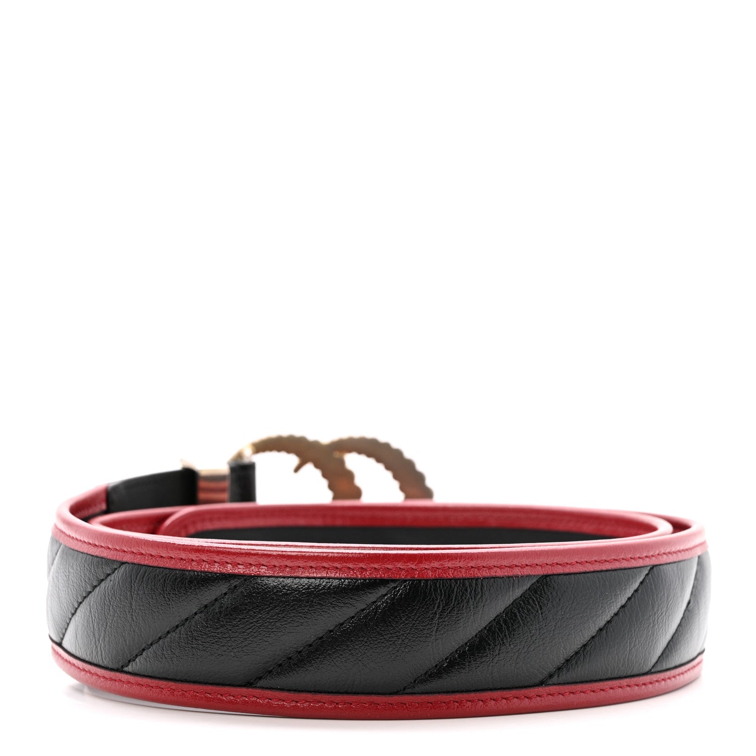 Gucci Azalea Calfskin Matelasse Diagonal Torchon Double G 40mm Belt 95 38 Black Romantic Cherry