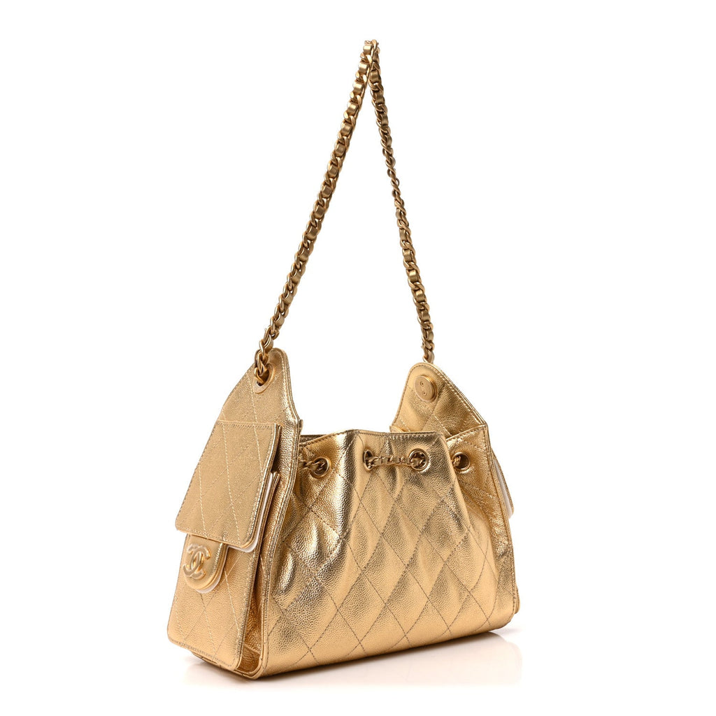 Chanel Metallic Caviar Quilted Mini Chanel 25 Handbag Gold