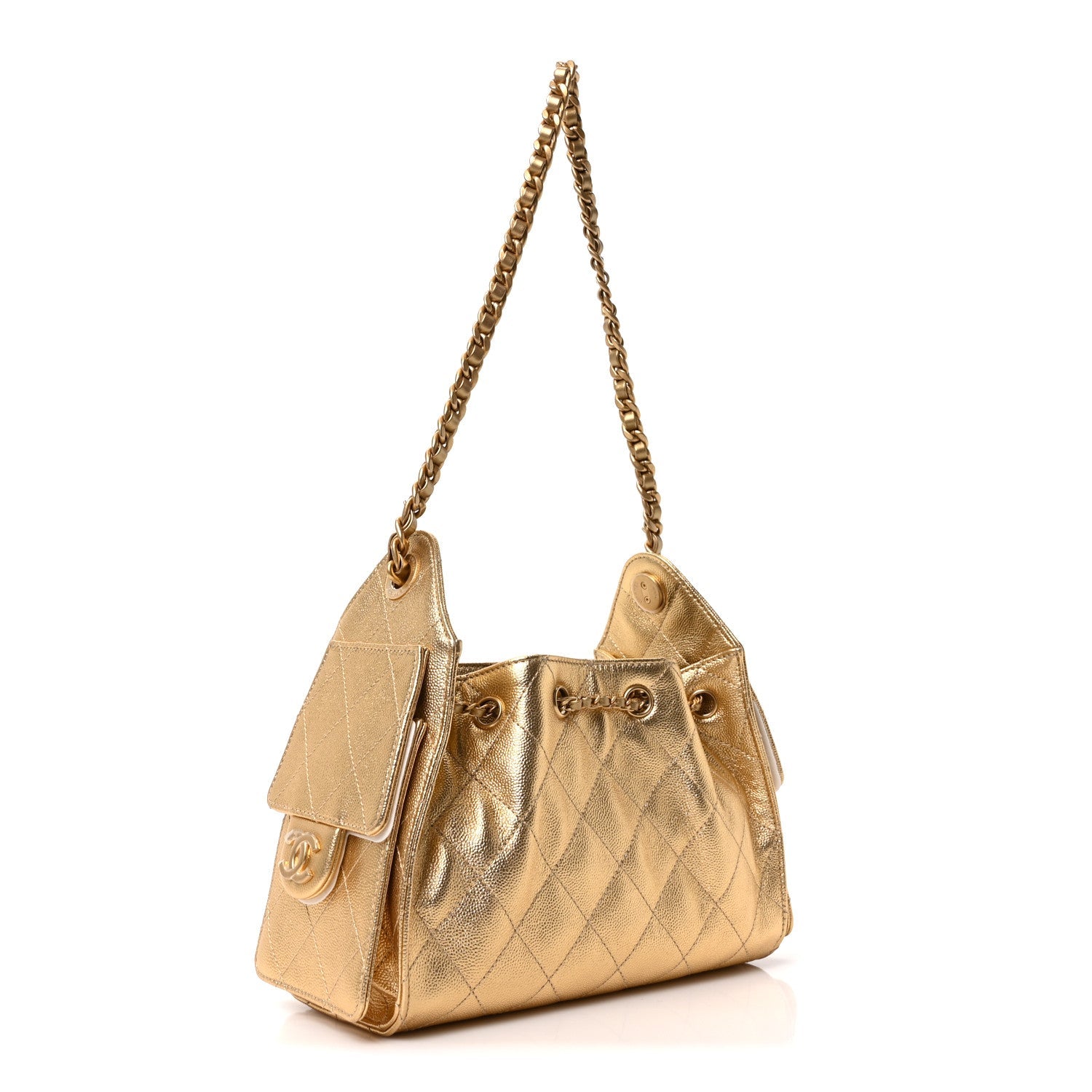 Chanel Metallic Caviar Quilted Mini Chanel 25 Handbag Gold