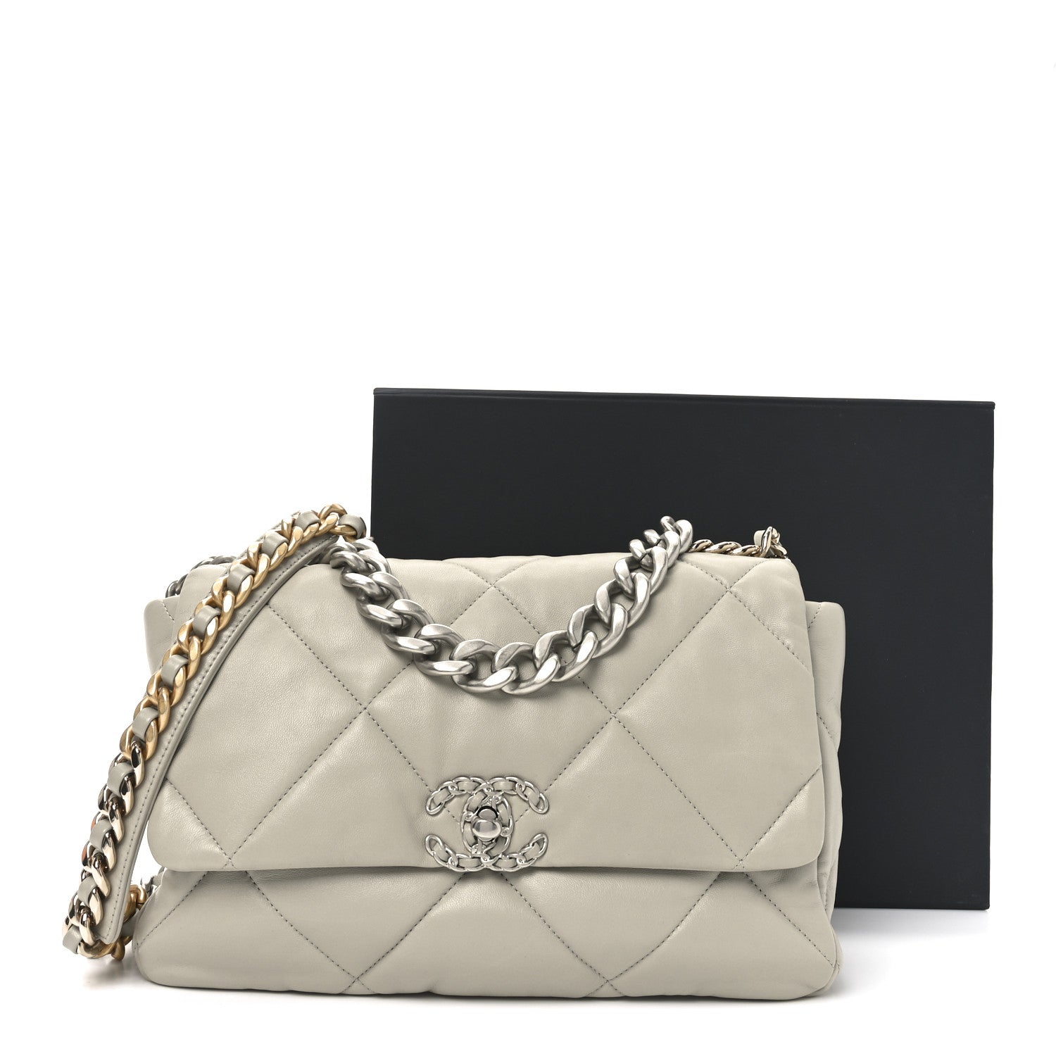 Chanel Lambskin Quilted Large Chanel 19 Flap Grey
