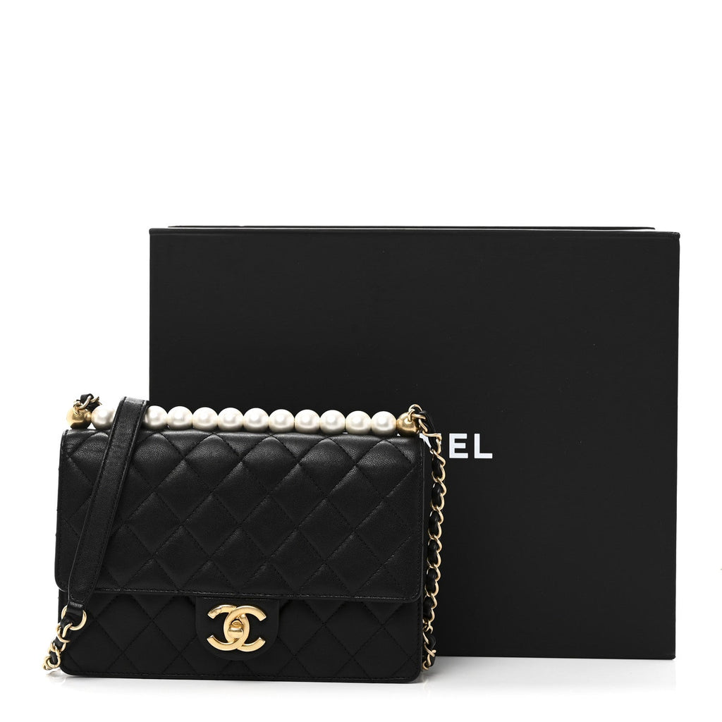Chanel Goatskin Quilted Small Chic Pearls Flap Black