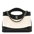 Chanel Shiny Crumpled Calfskin Quilted Nano 31 Shopping Bag White Black