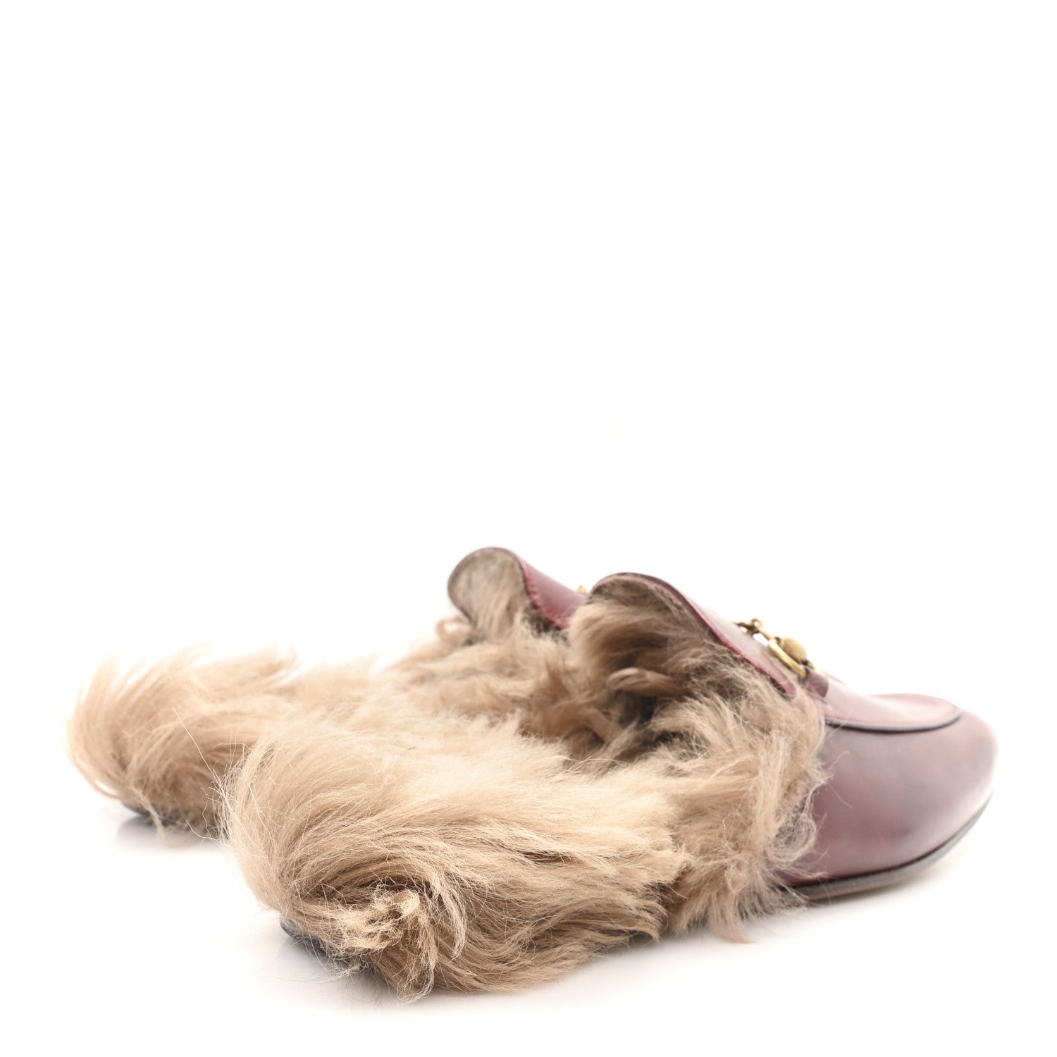 Gucci etis Glamour Calfskin Granada Kid Fur Mens Princetown Slippers 8.5 Ruby Bordeaux Naturale