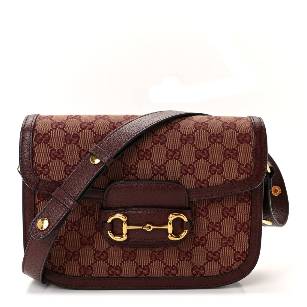 Gucci Monogram Textured Dollar Calfskin Horsebit 1955 Shoulder Bag Sahara Rubino Chardonnay