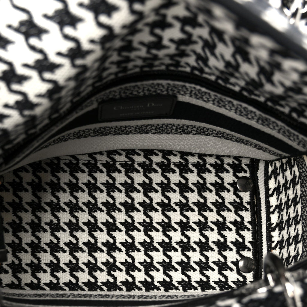 Christian Dior Canvas Houndstooth Embroidered Medium Lady D-Lite Black White