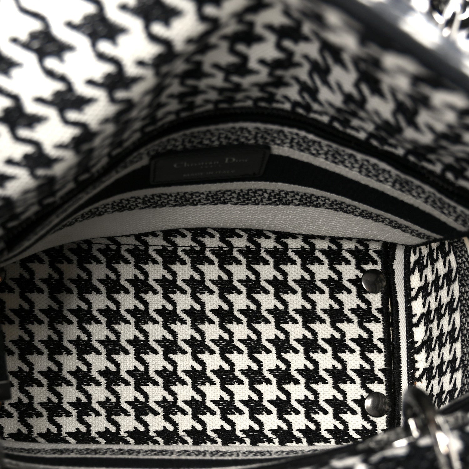 Christian Dior Canvas Houndstooth Embroidered Medium Lady D-Lite Black White