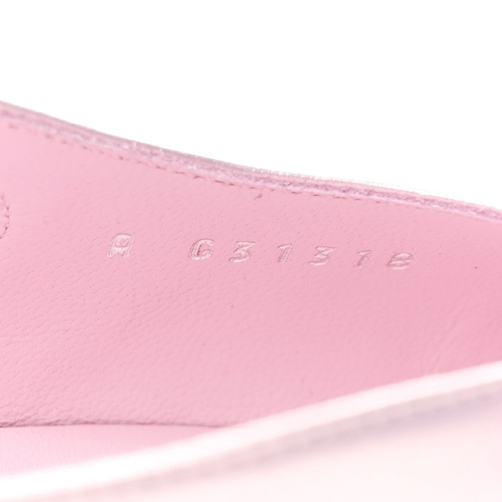 Laminated Lambskin Patent Cap Toe CC Slingback Pumps 37 Light Pink Black
