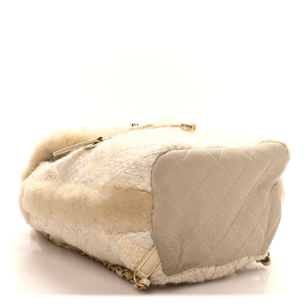 Chanel Tweed Shearling Quilted CC Backpack White