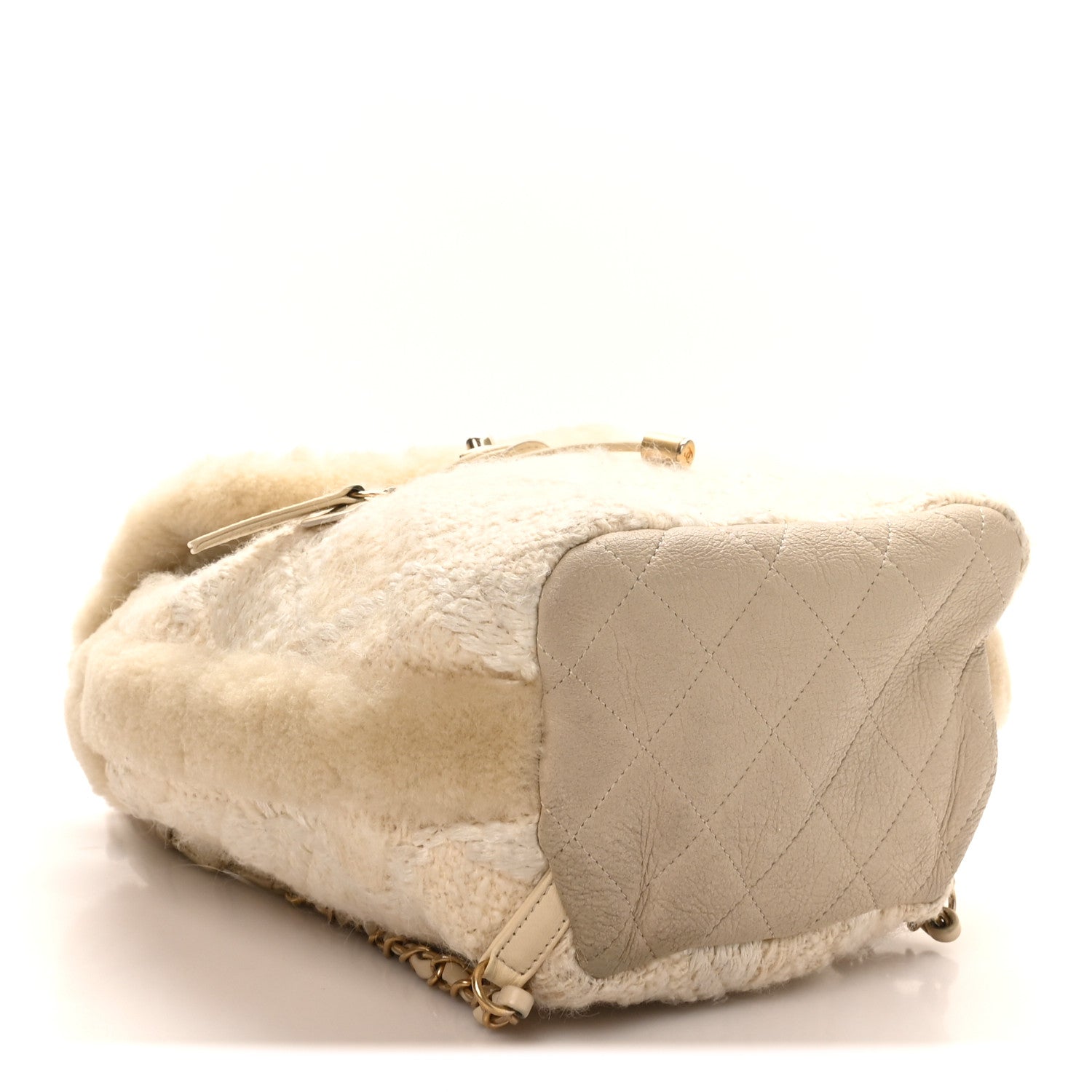 Chanel Tweed Shearling Quilted CC Backpack White