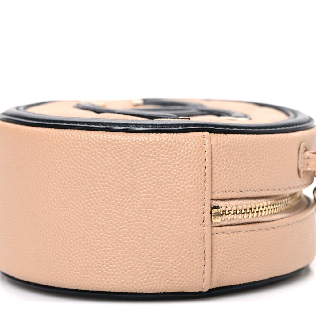 Chanel Caviar Quilted Round Filigree Crossbody Beige Black