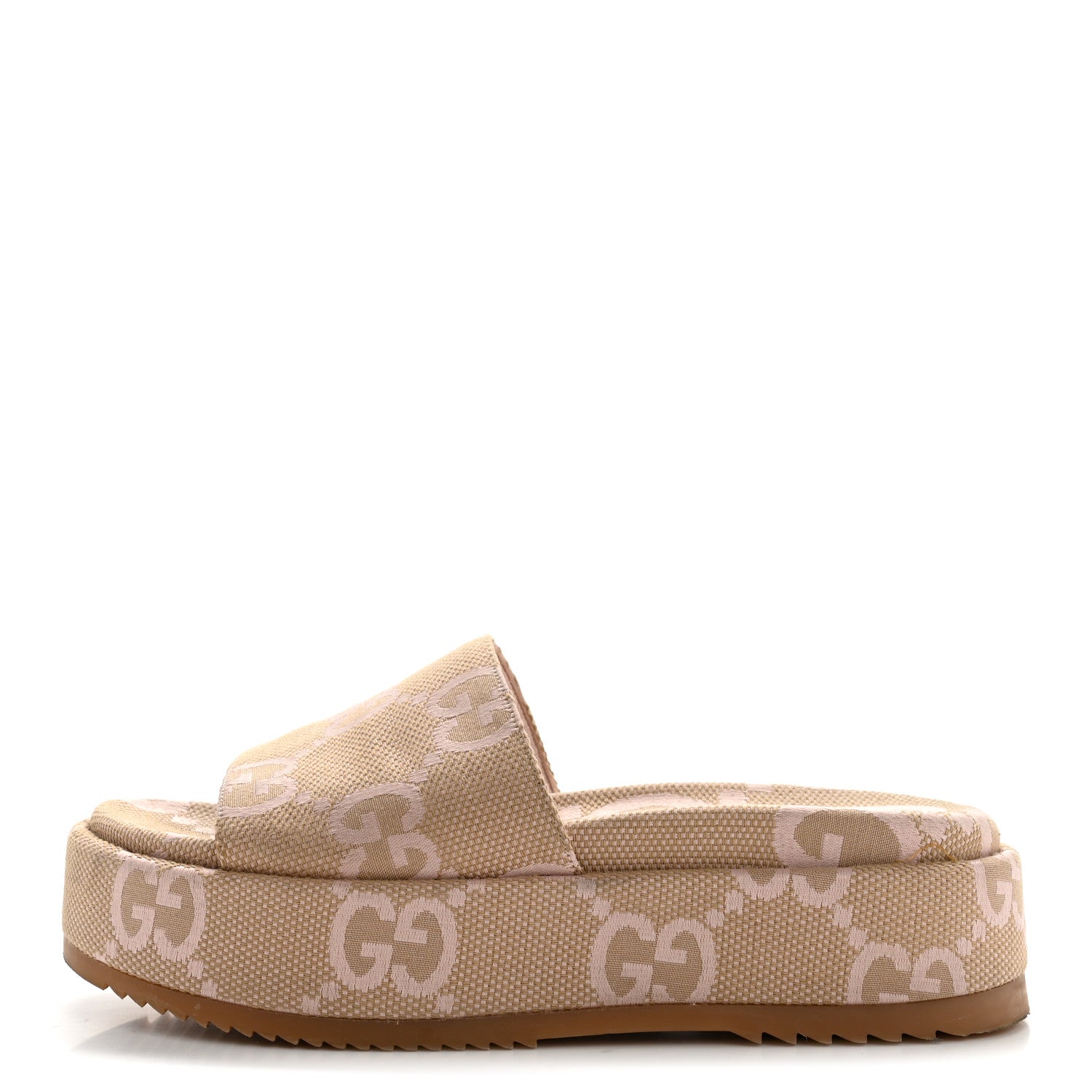 Gucci Monogram Jumbo GG Angelina Platform 55mm Slide Sandals 39.5 Beige Perfect Pink