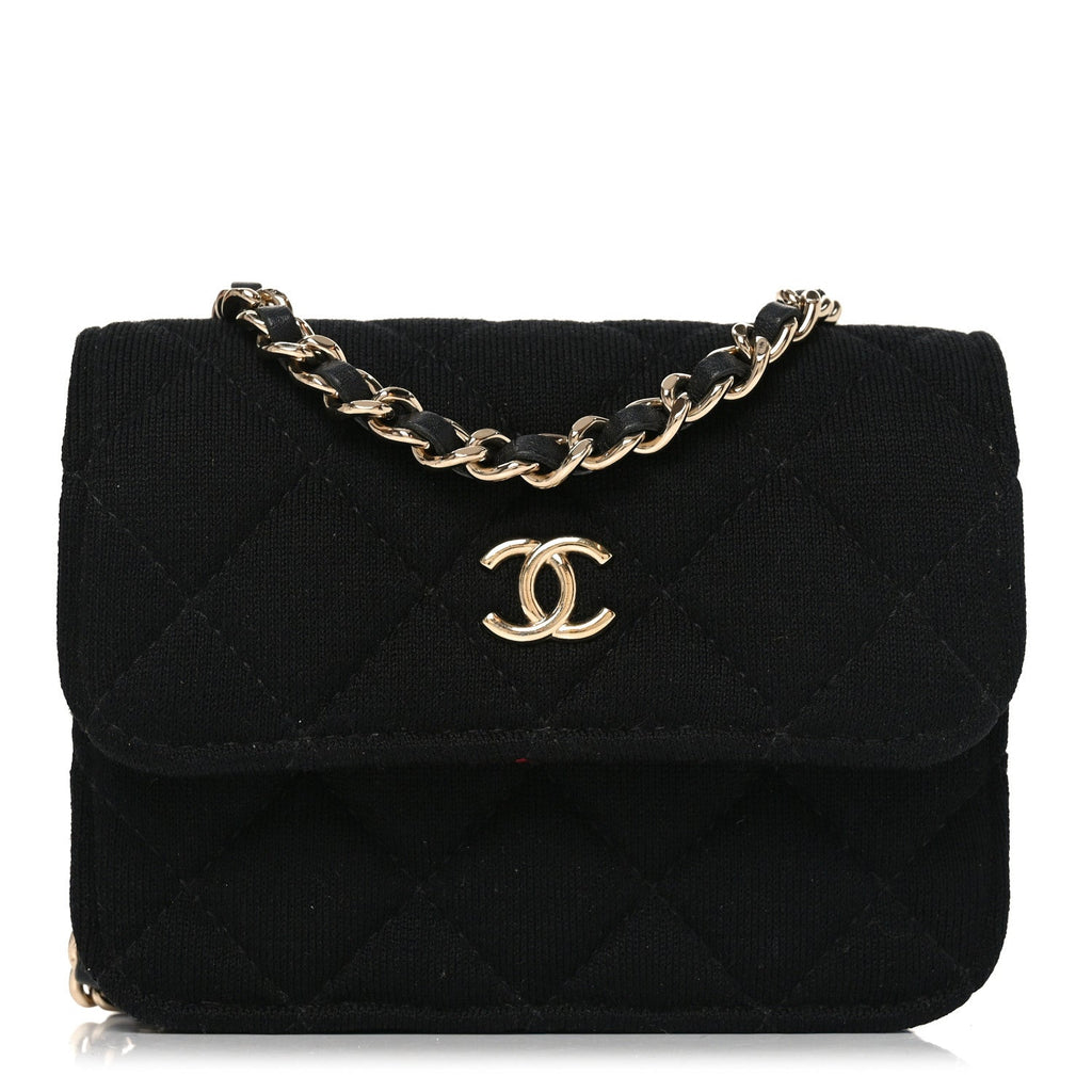 Chanel Jersey Quilted Micro Mini Flap Black