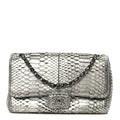 Chanel Metallic Snakeskin Medium Single Flap Silver