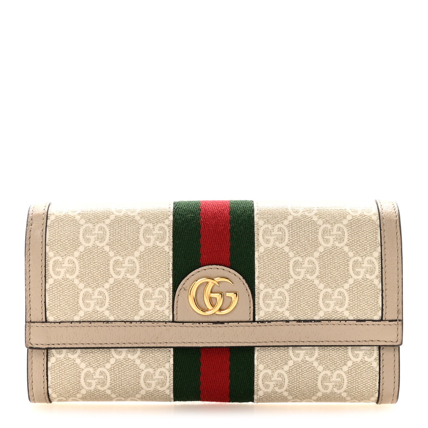 Gucci GG Supreme Monogram Web Ophidia Continental Wallet Beige Mystic White Oatmeal