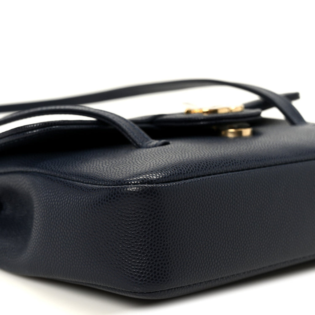 Chanel Shiny Caviar Mini Preppy Coco Shoulder Bag Dark Blue