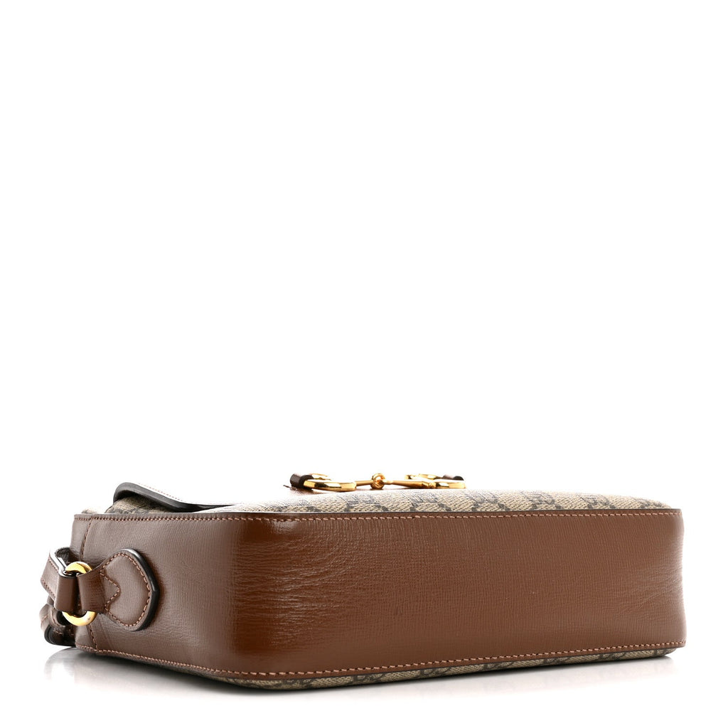 Gucci GG Supreme Monogram Small Horsebit 1955 Shoulder Bag Beige Brown Sugar