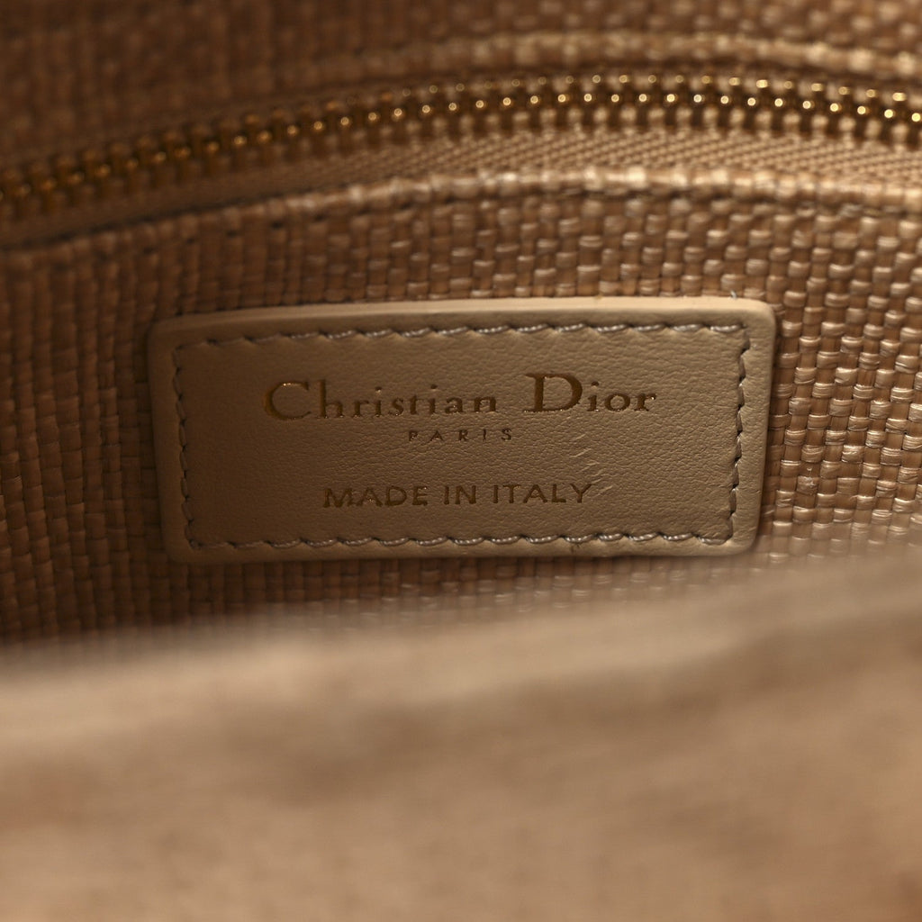 Christian Dior Raffia Woven Cannage Embroidered Mini Lady D-Lite Natural Black
