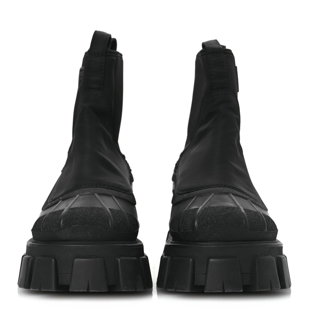 Prada Re-Nylon Gabardine Rubber Triangle Logo Womens Monolith 55mm Ankle Boots 38 Black