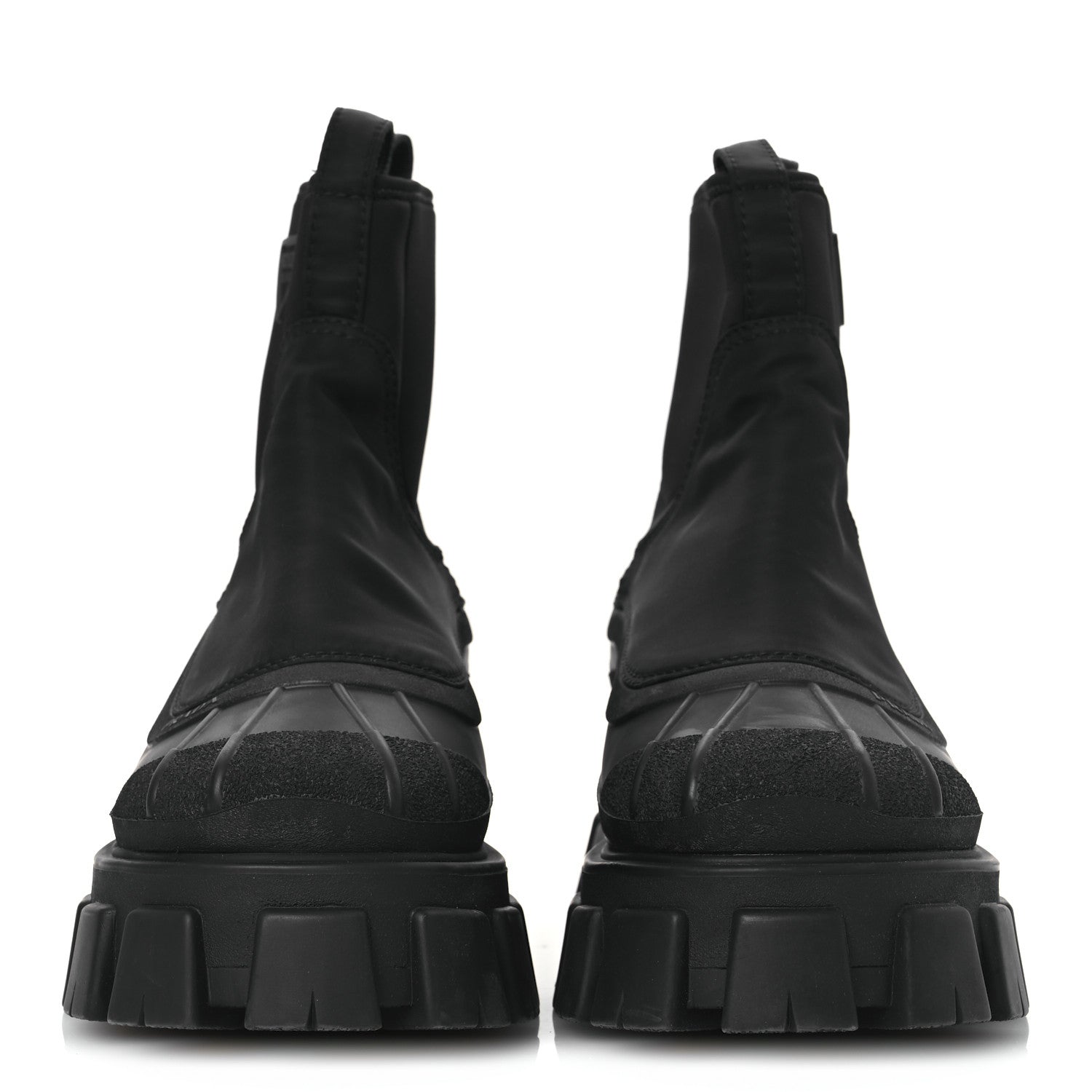 Prada Re-Nylon Gabardine Rubber Triangle Logo Womens Monolith 55mm Ankle Boots 38 Black