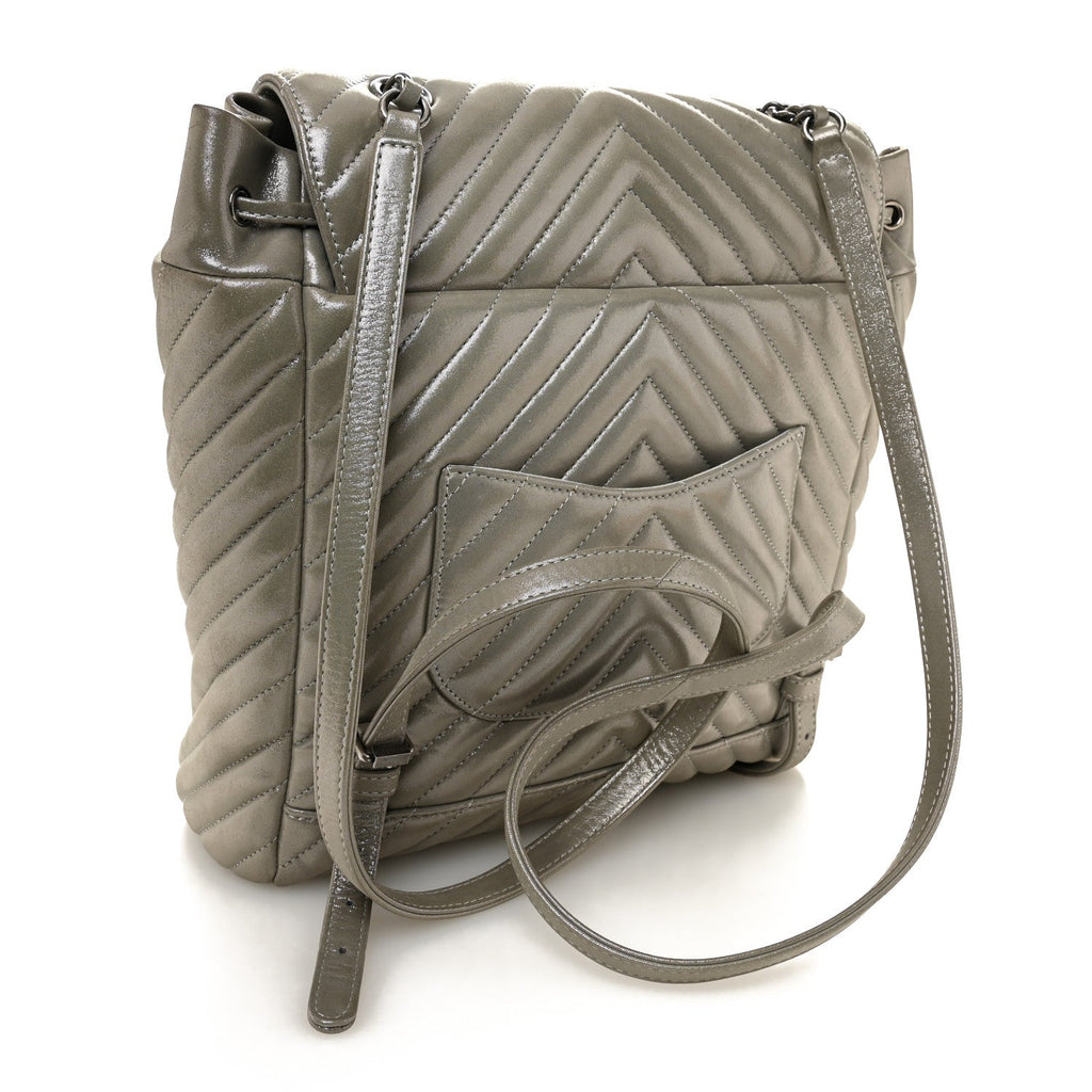 Chanel Iridescent Calfskin Chevron Quilted Small Urban Spirit Backpack Silver