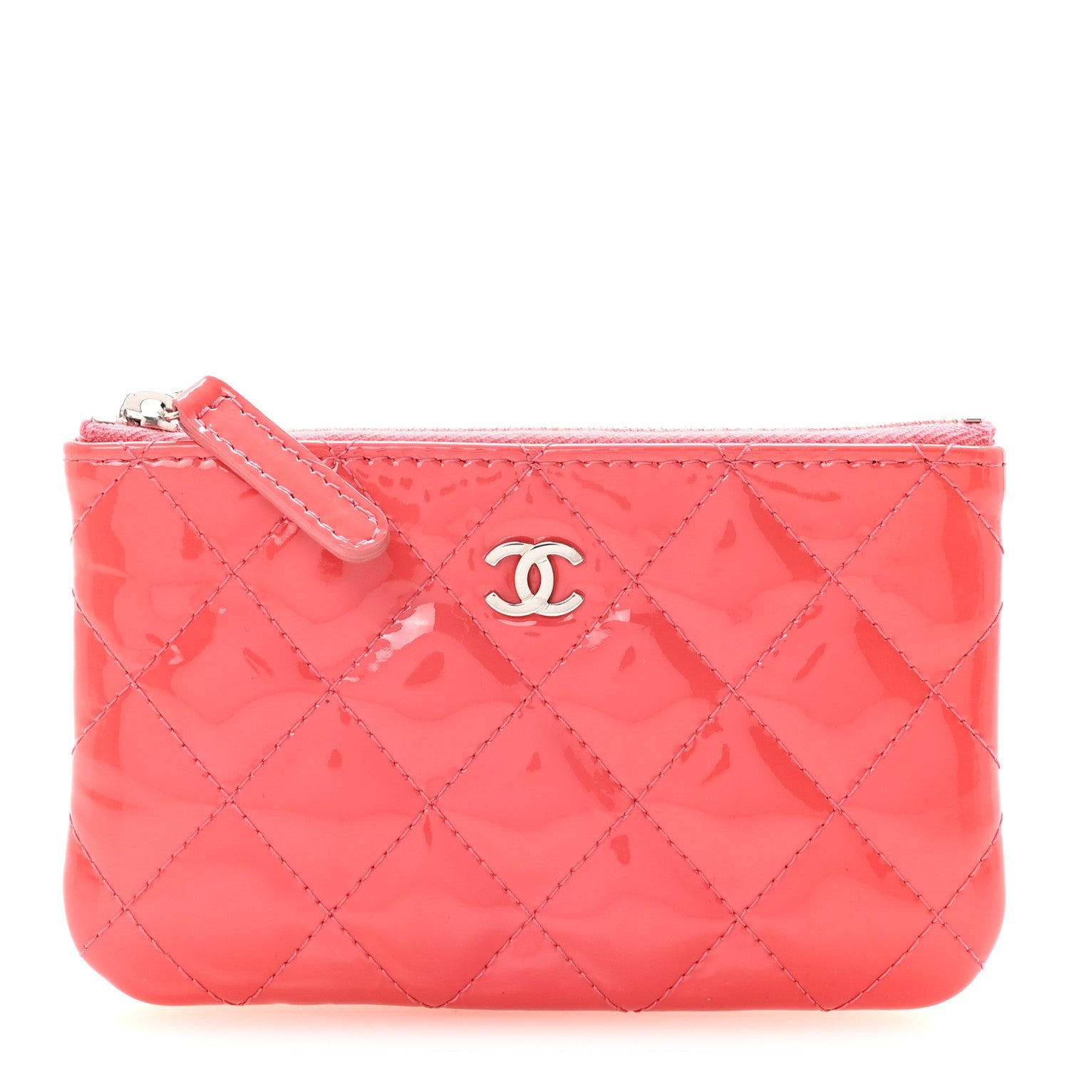 Patent Quilted Small Cosmetic Case Pink