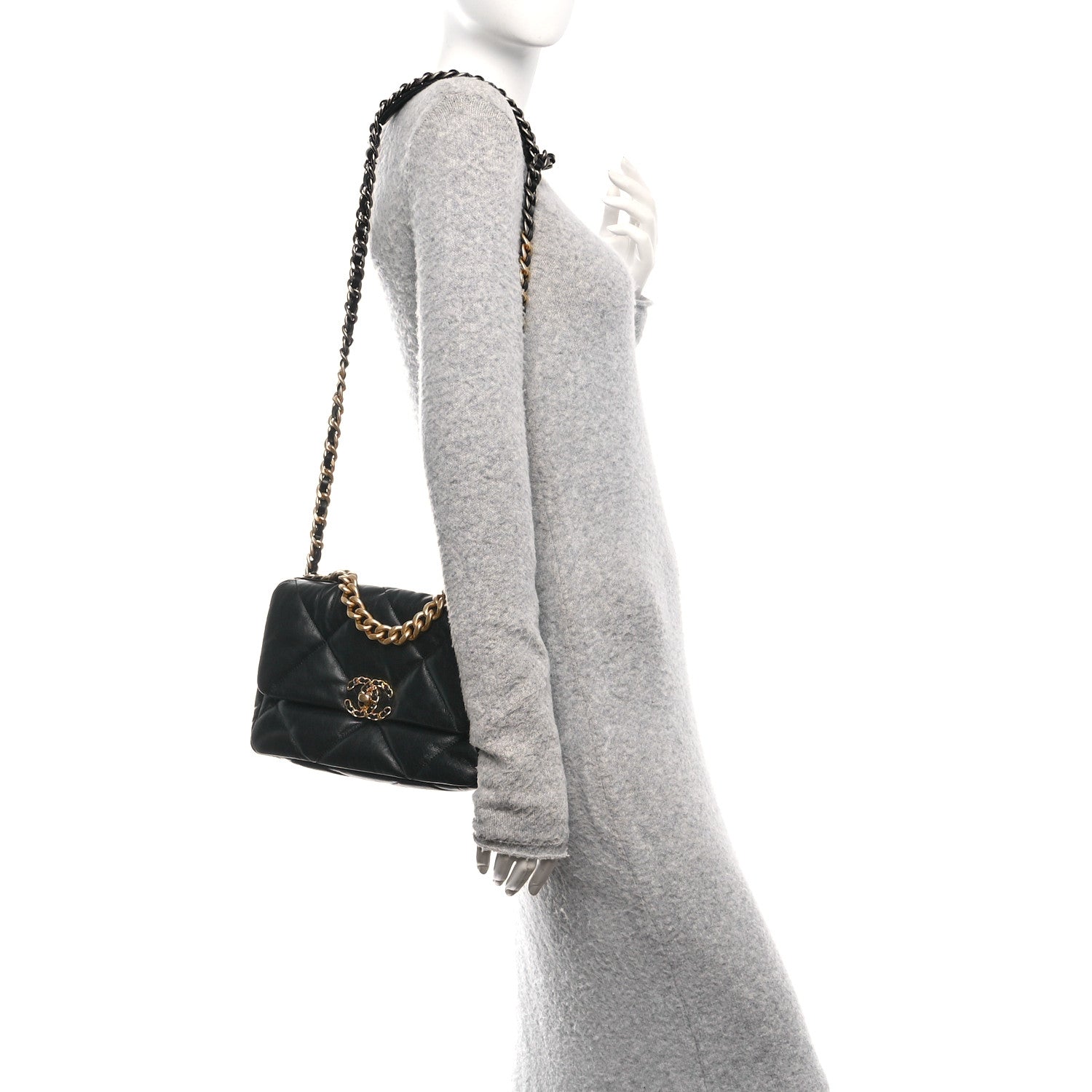 Chanel Shiny Goatskin Quilted Medium Chanel 19 Flap Black
