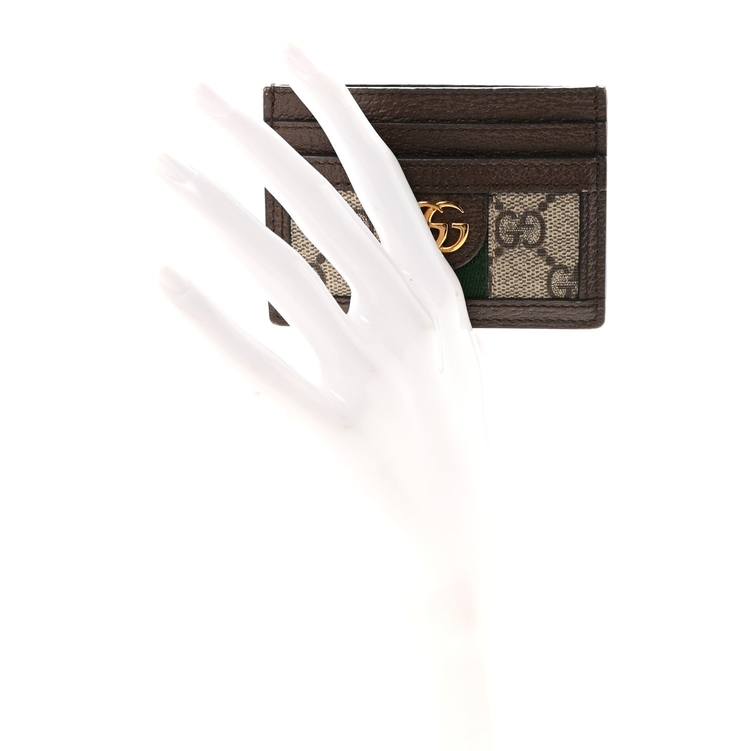Gucci GG Supreme Monogram Textured Dollar Calfskin Ophidia Card Holder Beige Ebony New Acero
