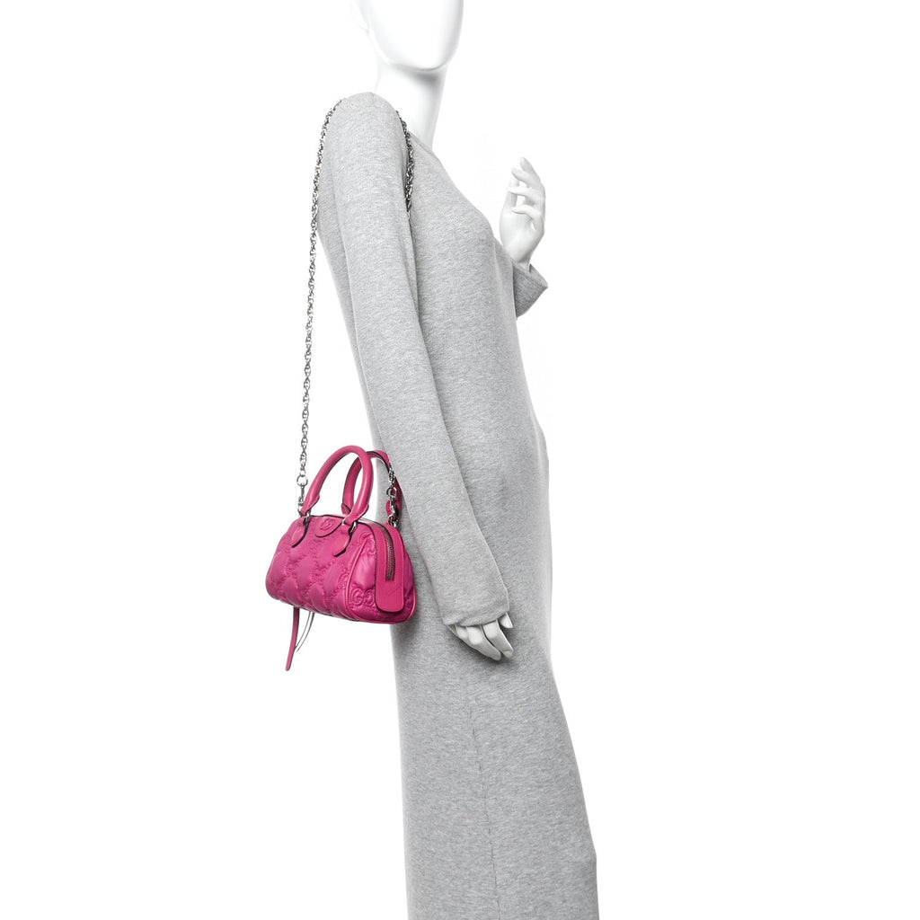 Gucci Nylon Calfskin Enamel GG Matelasse Mini Bowler Bag Lovely