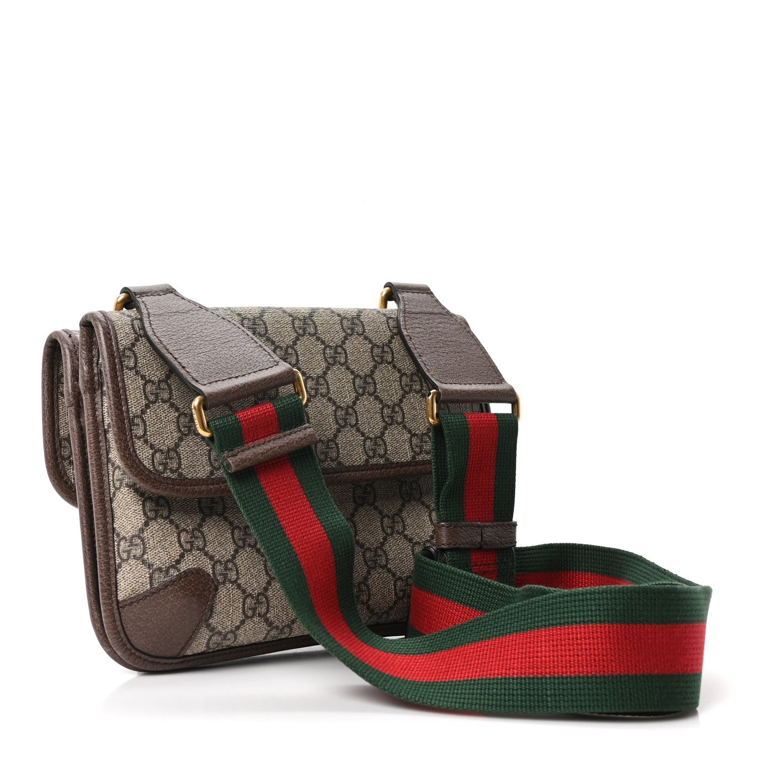 Gucci GG Supreme Monogram Web Small Neo Vintage Double Flap Messenger Bag Beige New Acero
