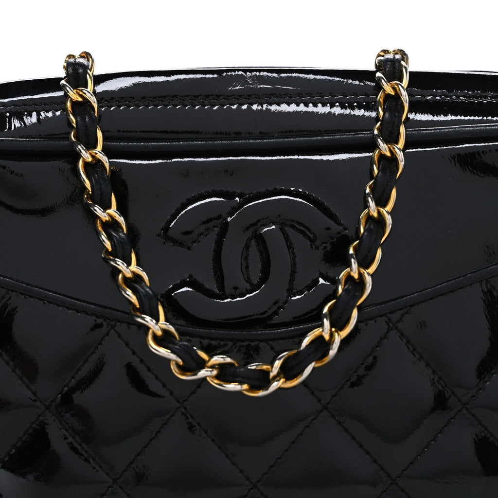 Chanel Patent Quilted Tassel Camera Case Black