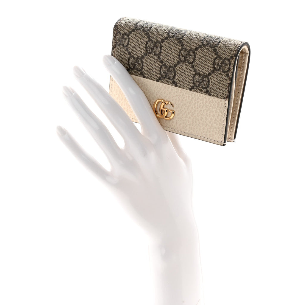 Gucci Dollar Calfskin GG Supreme Monogram GG Marmont Card Case Mystic White Beige Ebony