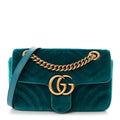 Gucci Velvet Matelasse Mini GG Marmont Shoulder Bag Pavone Cyan