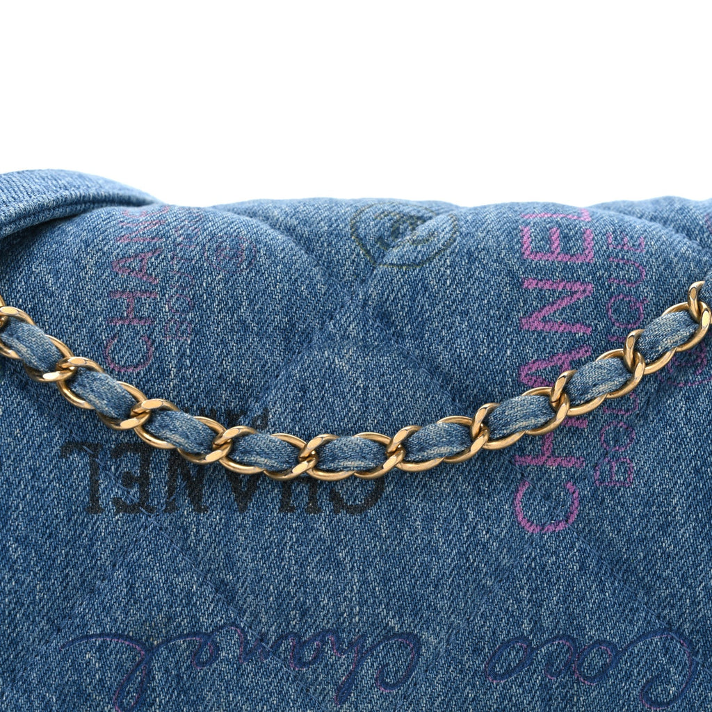 Chanel Denim Quilted Denim Large Mood Flap Blue Multicolor