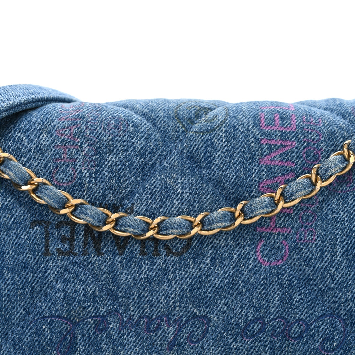 Chanel Denim Quilted Denim Large Mood Flap Blue Multicolor