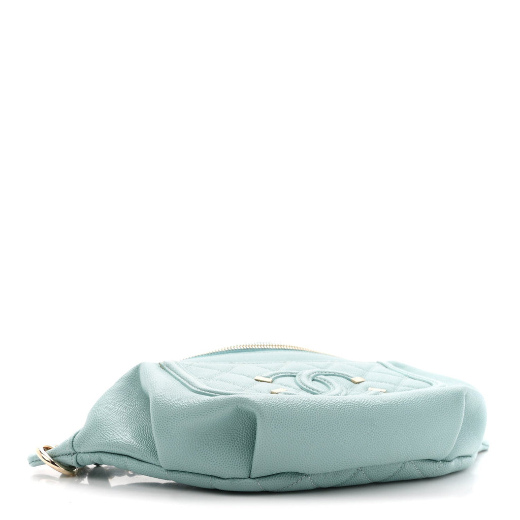 Chanel Caviar Quilted Filigree Waist Bag Light Blue
