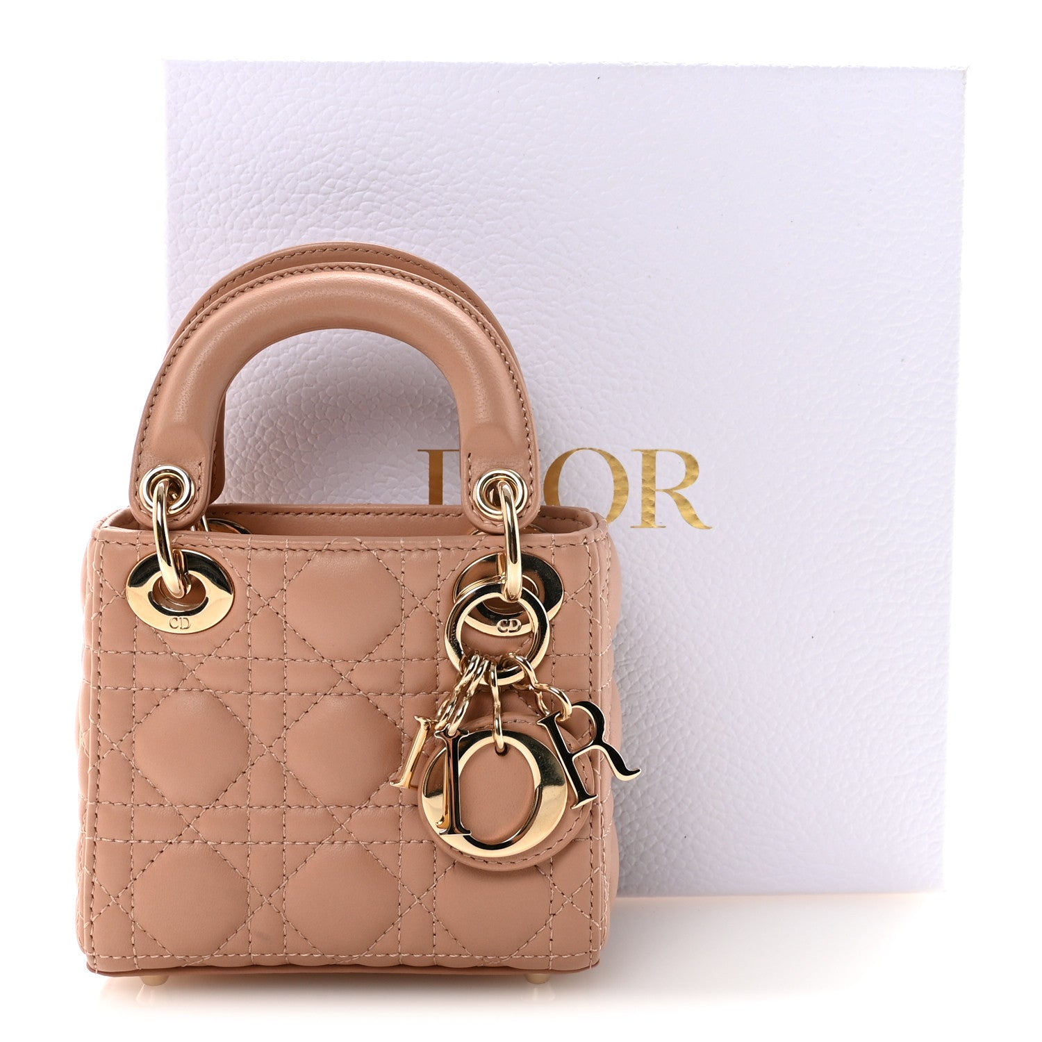 Christian Dior Lambskin Cannage Micro Lady Dior Rose Des Vents