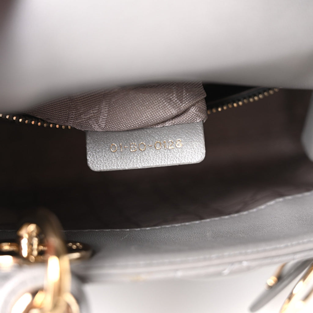 Christian Dior Lambskin Cannage Mini Lady Dior Gray Opaline