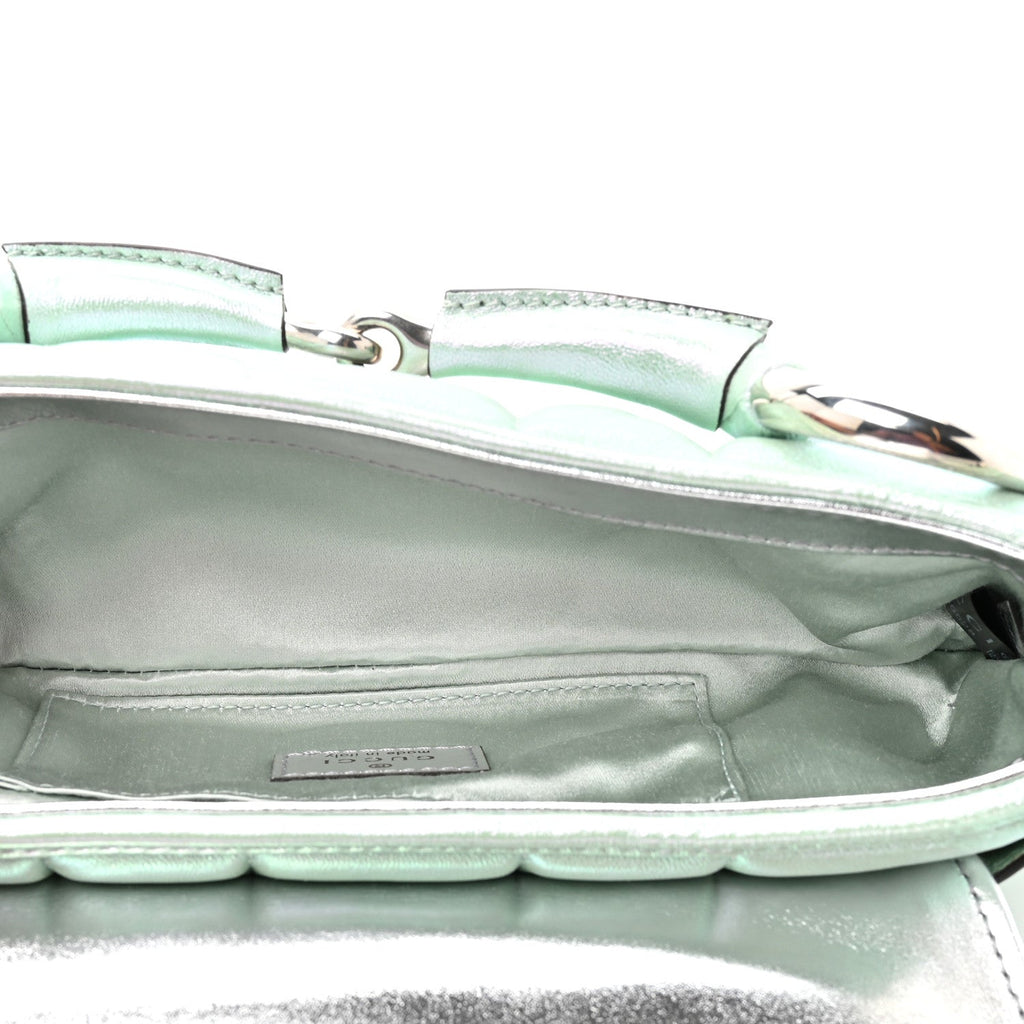 Gucci Iridescent Nappa Vertical Matelasse Small Maxi Horsebit Chain Shoulder Bag Iridescent Salvy Green