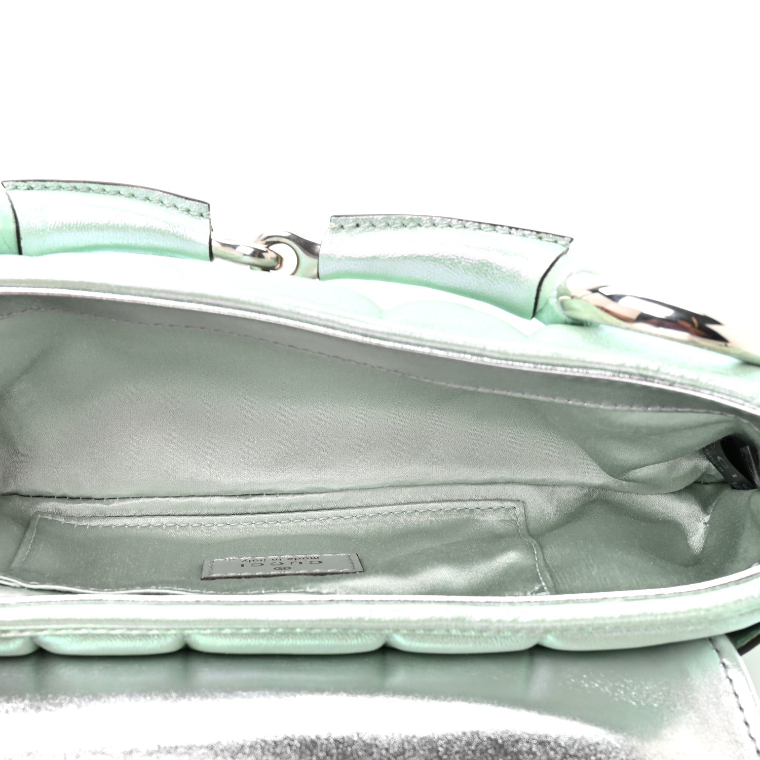 Gucci Iridescent Nappa Vertical Matelasse Small Maxi Horsebit Chain Shoulder Bag Iridescent Salvy Green