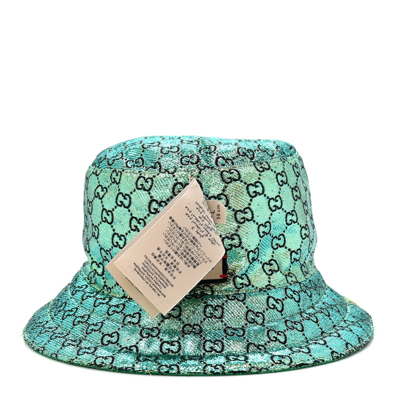 Gucci Canvas Lame GG Monogram Reversible Bucket Hat L Green