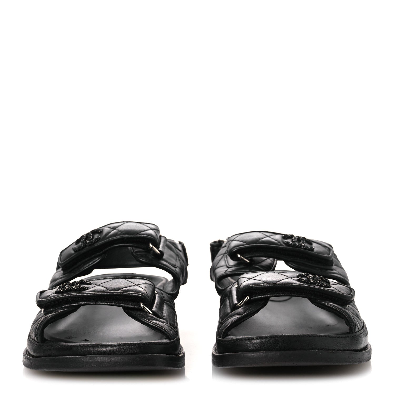Lambskin Quilted Velcro Dad Sandals 38.5 So Black