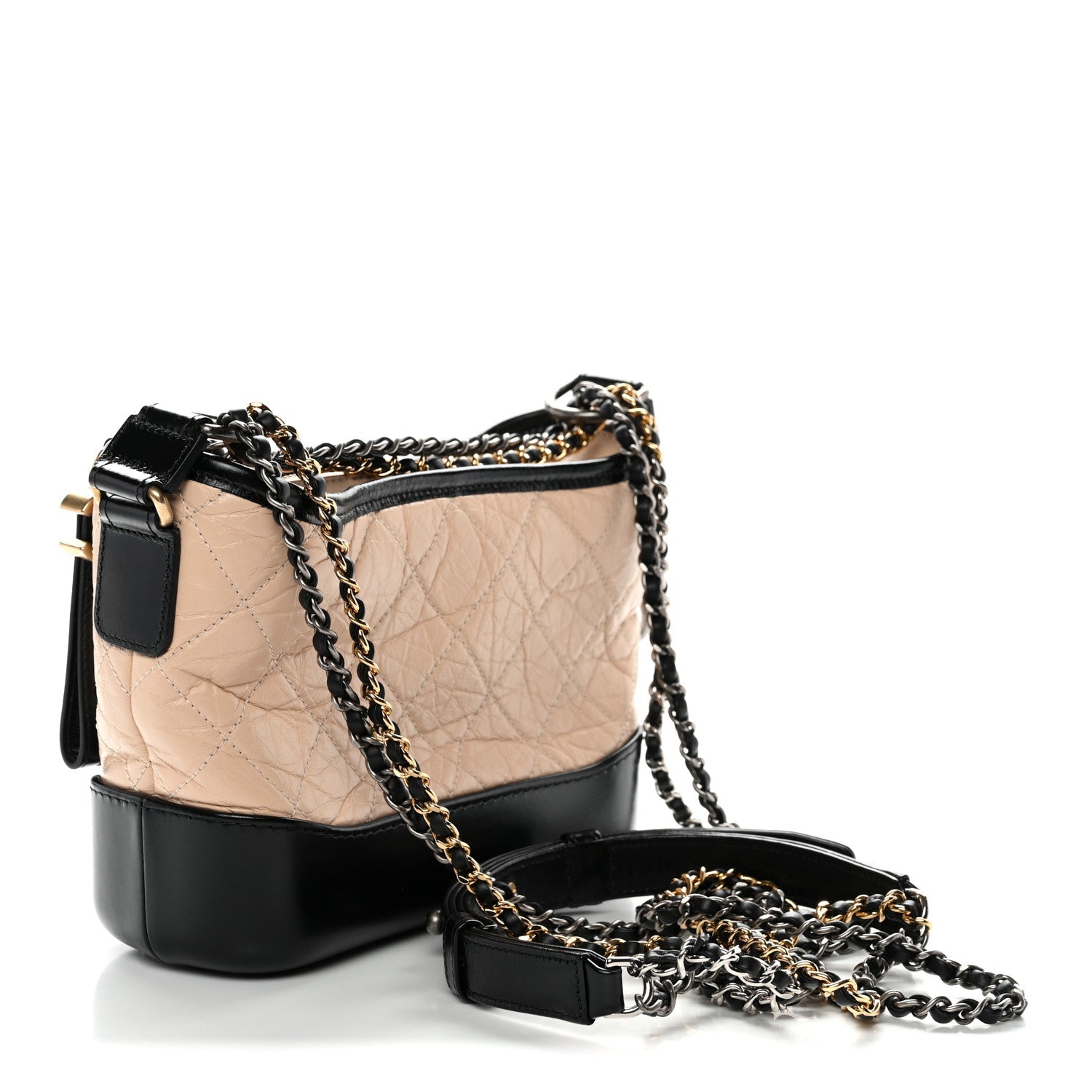 Chanel Aged Calfskin Quilted Small Gabrielle Hobo Beige Black