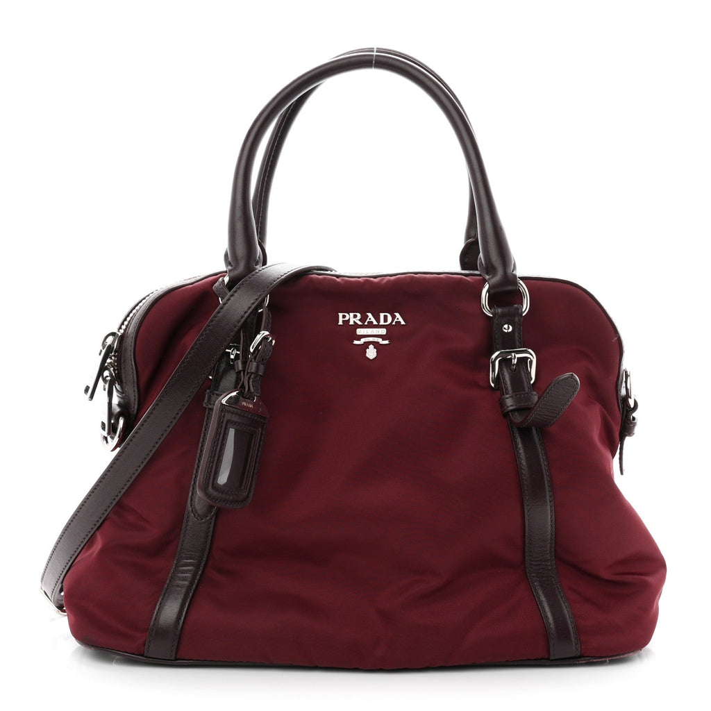 Prada Nylon Tessuto Soft Calf Small Tote Granato