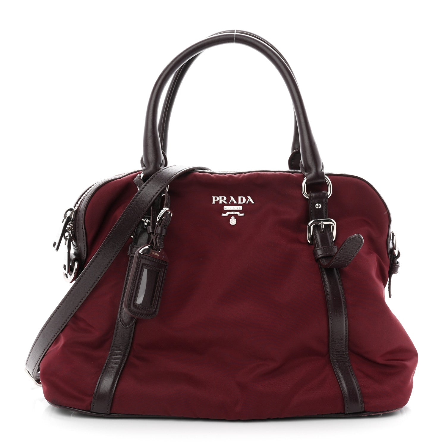 Prada Nylon Tessuto Soft Calf Small Tote Granato