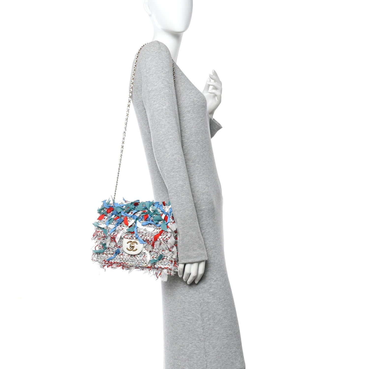 Chanel Calfskin Woven Fabric Rumbag Flap Blue White