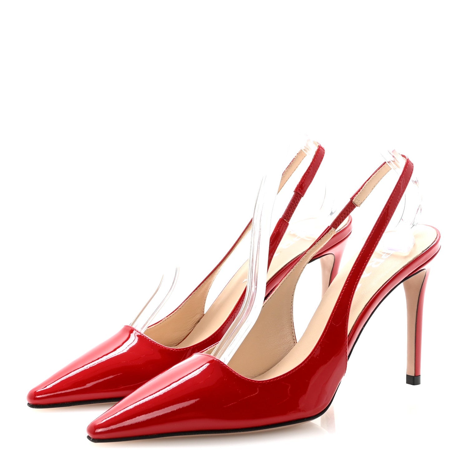 Prada Patent Logo Slingback Pumps 35.5 Red