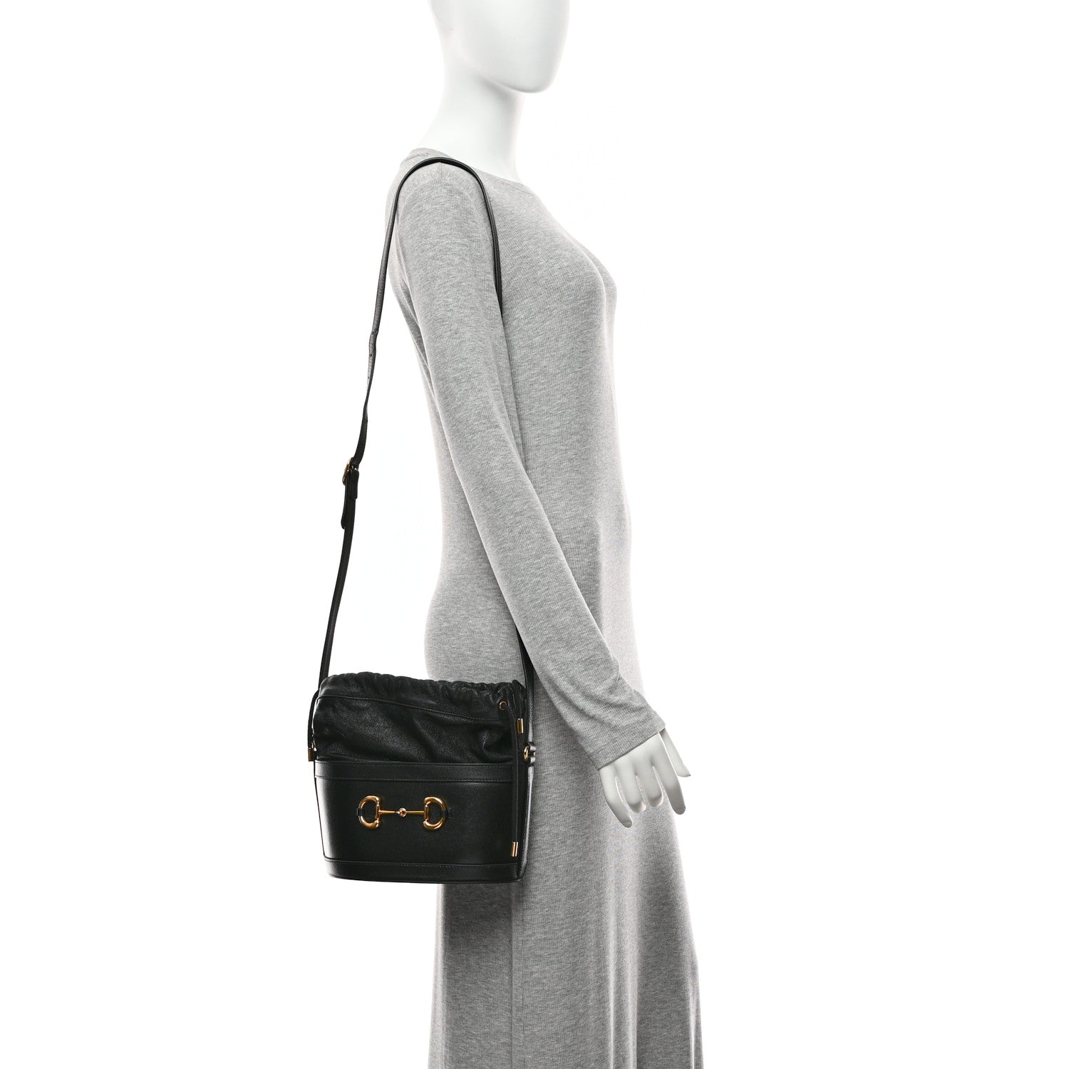 Gucci Azalea Sakai Calfskin Horsebit 1955 Drawstring Bucket Bag Black